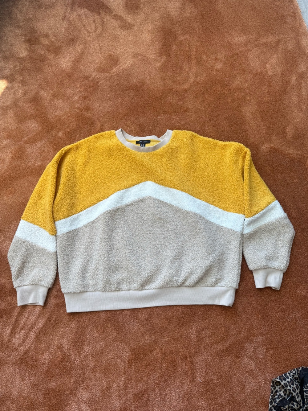 New Look Colorblock Crewneck Sweater in Mustard, White, Beige